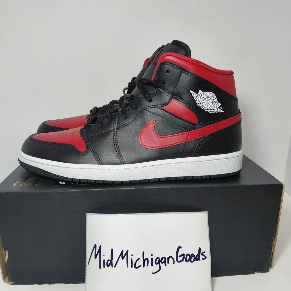 Jordan Air Jordan 1 Mid Bred Twist Black Varsity Red DQ8426-067 Leather Men's 12